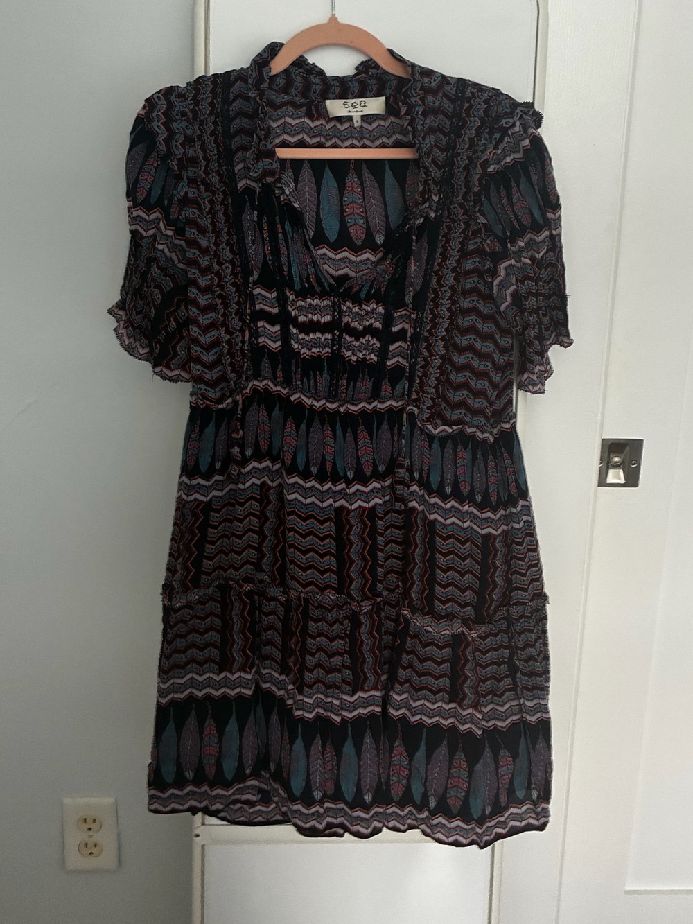 Sea New York Black Mini Dress with Blue and Purple Pattern